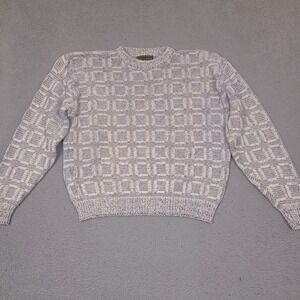 Vintage Croft & Barrow Sweater Mens XL Cotton Knit Made in USA‎ Geometric Cream